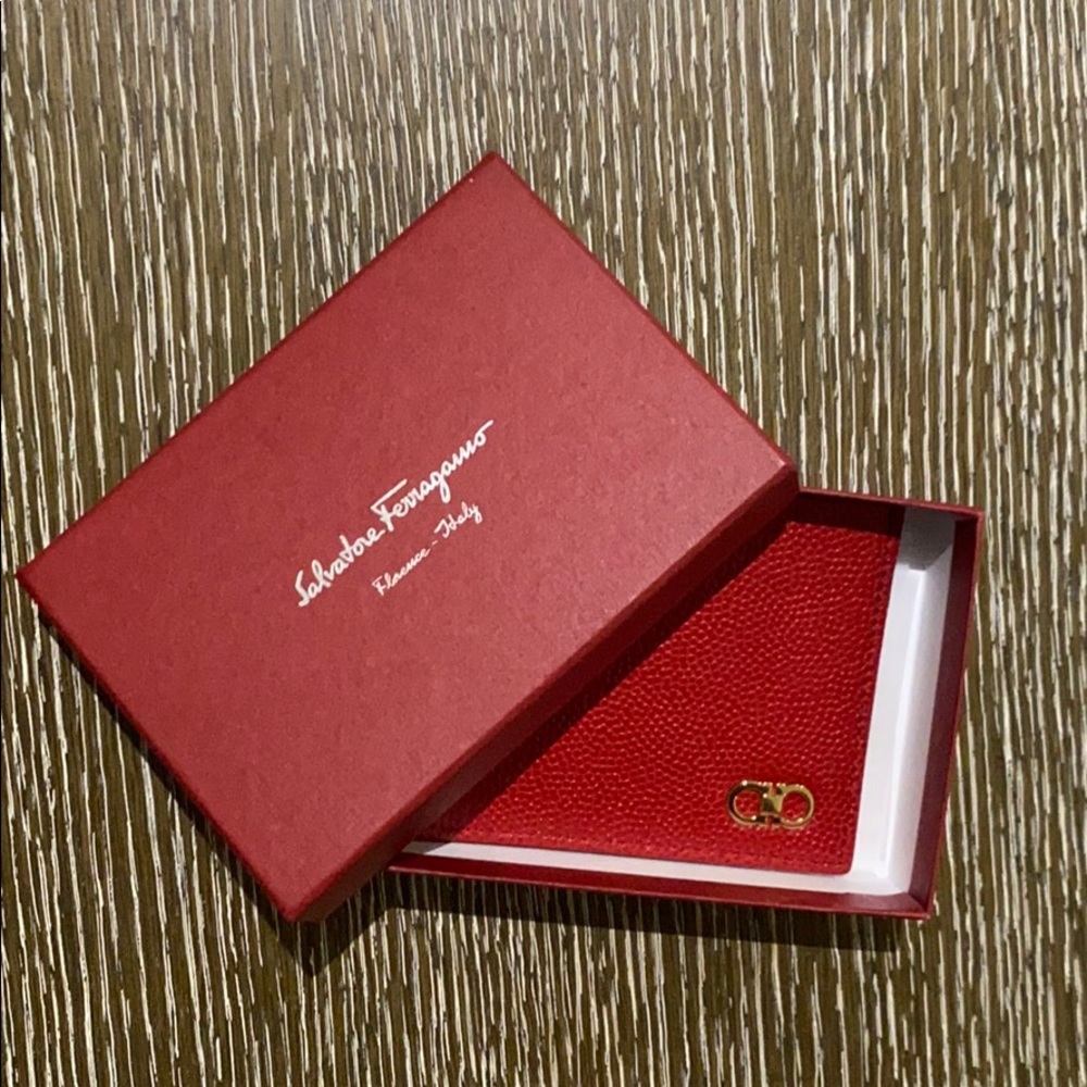 Salvatore Ferragamo Red Pebbled Bifold Wallet